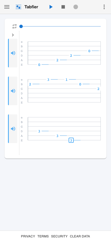 La même tablature ouverte sur un téléphone, installée comme PWA